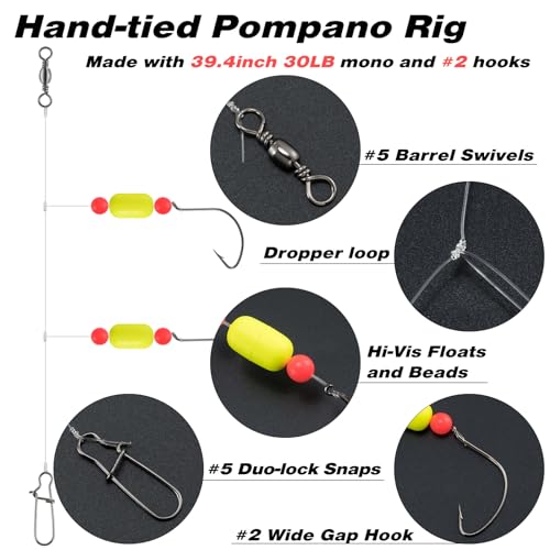 Fishing Rig Floats Beads Snell Hooks Saltwater Pompano Surf Tackle - Mixed Color, 40"