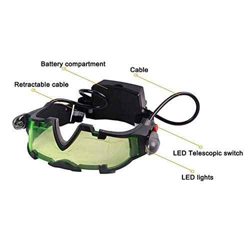 ALLOMN Spy Night Vision Goggles with Flip-Out, Adjustable Kids LED Night Green Lens Glasses for Racing,Bicycling,Adventure,Skying to Protect Eyes