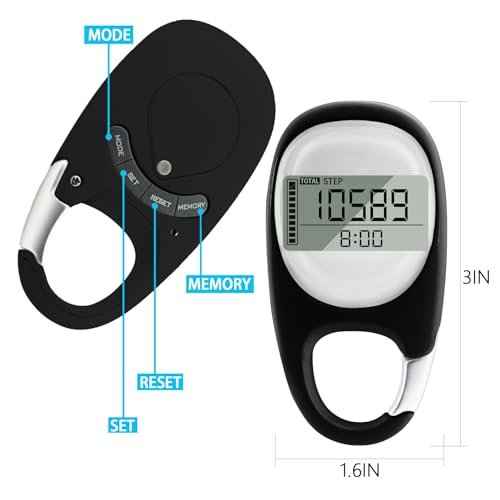 3D Pedometer with Carabiner, Accurate Step Tracker, Step Counter, Distance Tracker, 7 Days Memory, Calorie Counter for Men Women Kids Seniors