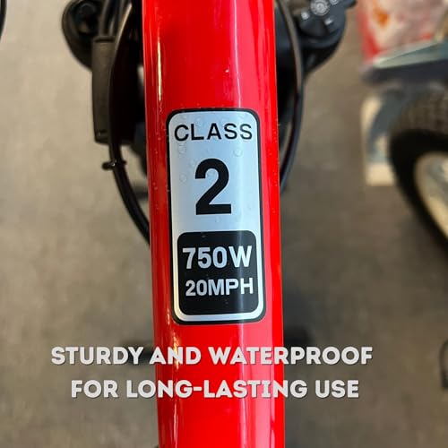 Class 2 Electric Bike Stickers - Waterproof 750W 20MPH Labels for Frame or Battery