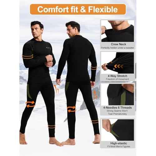 romision Thermal Underwear for Men Long Johns Fleece Lined Hunting Gear Bottom Top Set Base Layer for Cold Weather Gift