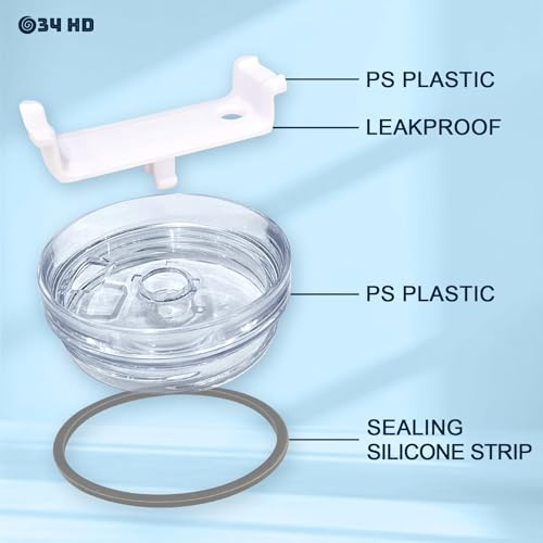 40 oz Tumbler Replacement Lid - Spill-Proof Clear Lid with Straw & Wide Mouth (White Variation)
