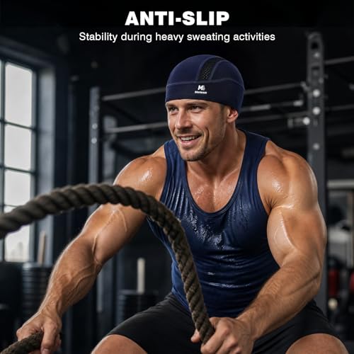 Cooling Skull Cap for Men - Breathable Mesh Sweat-Wicking Cycling Helmet Liner Black+Black+Black