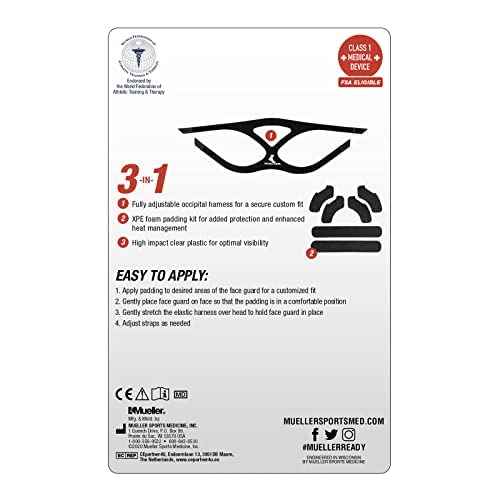 MUELLER Sports Medicine Face Mask for Men & Women, Adjustable Clear Face Guard, Nose & Cheek Protection for Basketball & Cosmetic Procedures, Shatterproof with Foam Padding, One Size