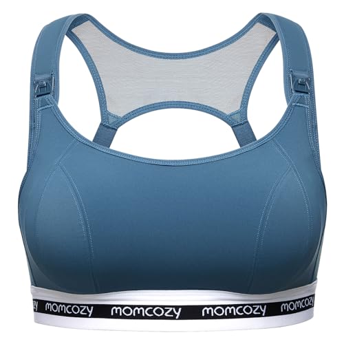 Momcozy Nursing Sports Bra for Breastfeeding Large Blue Maternity Underwear