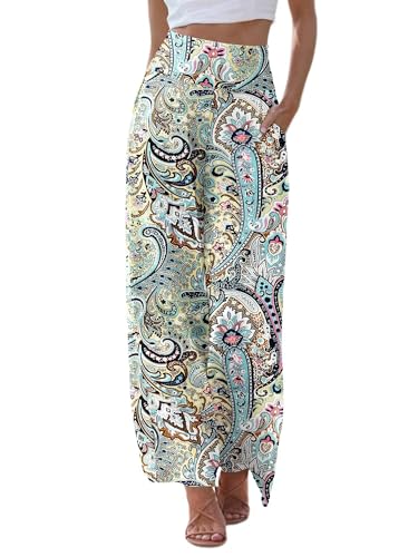 Women's Palazzo Lounge Pants - High Waist Wide Leg Flowing Trousers with Pockets XX-Large / C3 Pattern