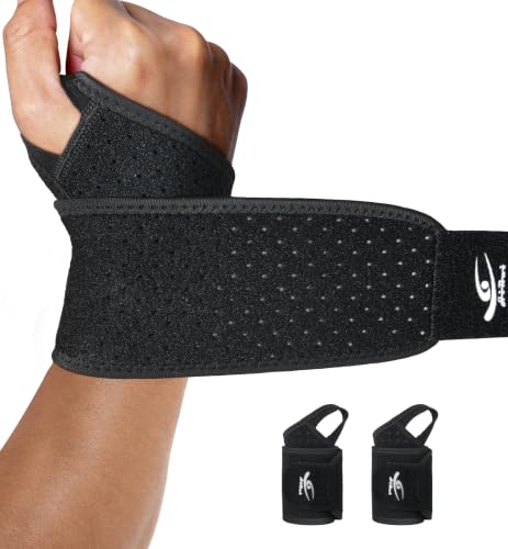 Wrist Support Brace Black 2-Pack Adjustable Breathable Pain Relief for Carpal Tunnel