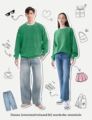 Emerald Acid Wash Sweatshirt Women Oversized Waffle Crewneck - Small