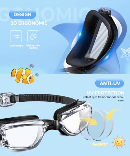 Kids Swimming Goggles Anti-Fog No Leaking 3 Pack | NSSIW — Black & Clear / Blue Purple Glitz & Silver Blue / Yellow Green Glitz & Pink