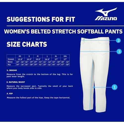 Mizuno Women's Belted Stretch Fastpitch Softball Pant, White, Medium