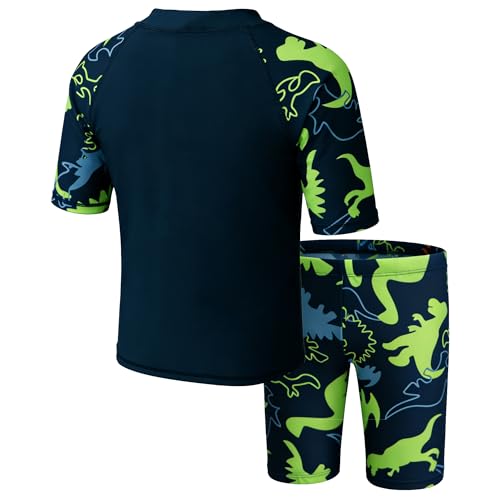 Boys Swim Set with Rashguard Trunks & Cap - UPF50+ Quick Dry 7-8 Years Black