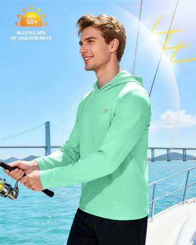 Men's UPF 50+ Sun Hoodie for Fishing Hiking Running - Long Sleeve UV Protection Shirt