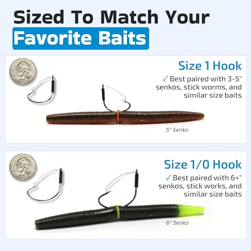 25 Pack Razor Series Wacky Weedless Bass Fishing Hooks - Size 1