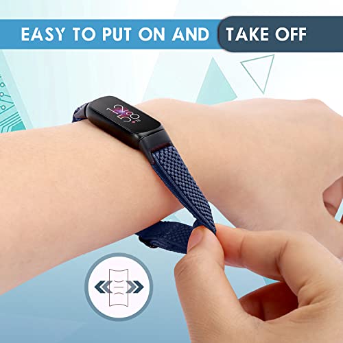 Elastic Nylon Replacement Wristbands for Fitbit Luxe Sport Loop 5 Pack - Black, Burgundy, Indigo, Blue, Beige