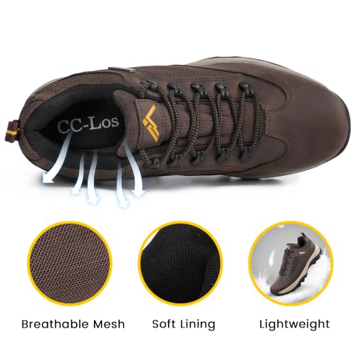 Men's Waterproof Hiking Work Shoes - Non-Slip Durable Soft Toe - Brown, Size 9