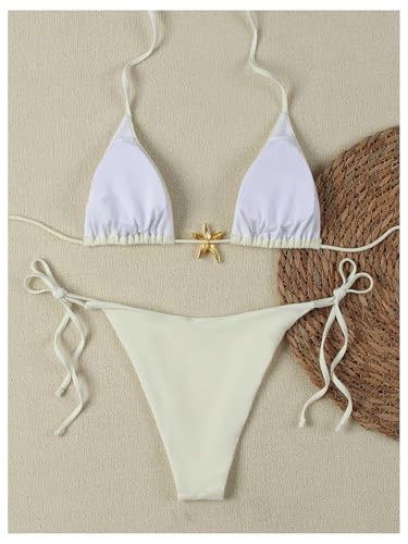 Women's 2 Piece Starfish Metal Bikini Set - Small White Swimwear