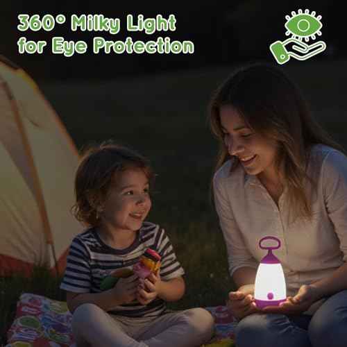 Kids Camping Lantern & Night Light Battery Powered (AAA Included), 360¡Æ Eye-Safe Light, IPX4 Waterproof with RGB Modes Portable for Outdoor, Emergency & Bedtime, Gift for Children (Purple)