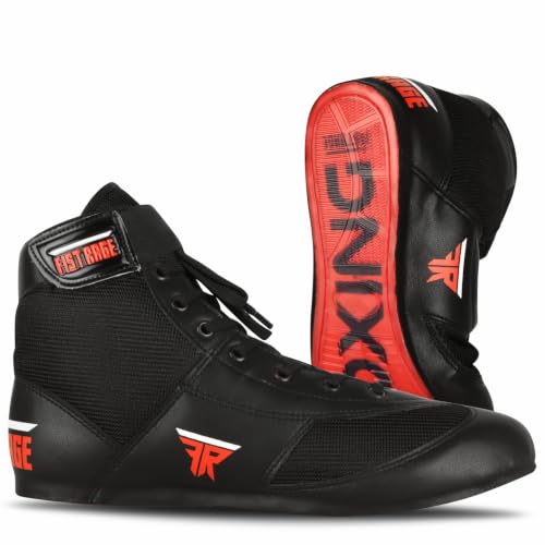Unisex Boxing Shoes for Training 11.5 Women / 10 Men Black Lightweight Kickboxing Shoes - Leather & Mesh