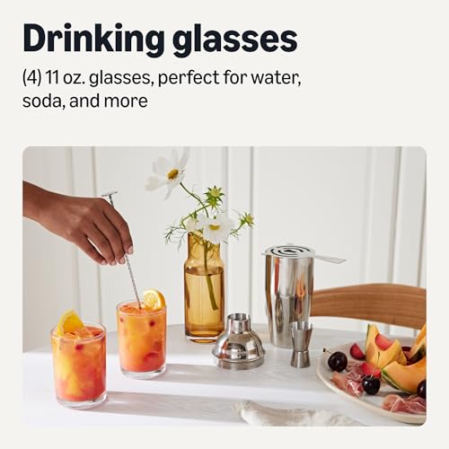 11 oz. Drinking Glasses Set - Thick Sturdy Glass, Round Shape, Dishwasher Safe, 4-Piece