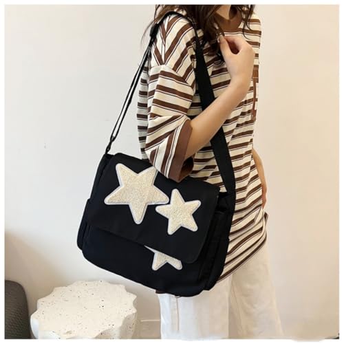 Black Y2K Star Messenger Bag with Coin Purse & Keychain - Cute Grunge Tote
