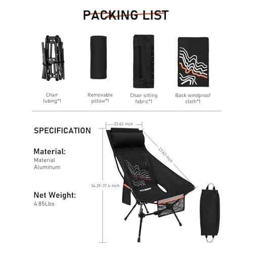 NOVSIGHT Camping Chair - High Back Lightweight Portable Camp Chairs with Headrest Breathable Backrest, Outdoor Folding Camping Chairs for Adults
