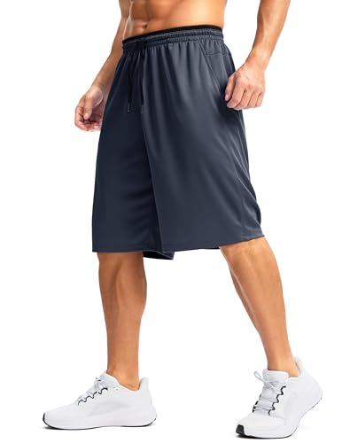 Men's Long Basketball Shorts 9/11 Inch Inseam with Pockets - Navy, X-Large