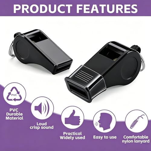 Black Pink Whistle Set with Lanyard & Mouthpiece - Loud 120dB Safety Sound