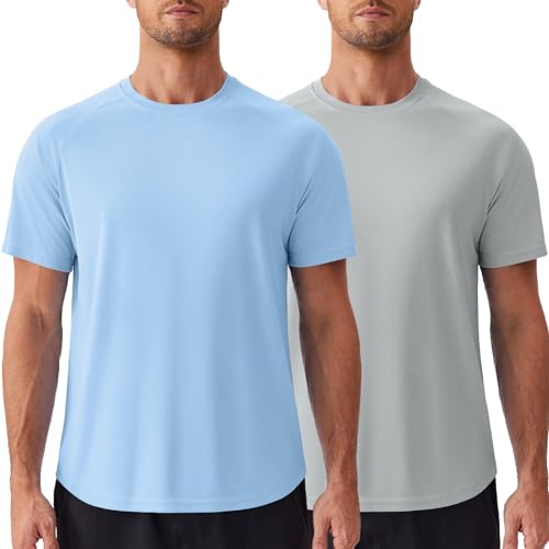 PINSPARK Mens 2 Pack UPF50+ Sun Protection Swim Surf Short Sleeve Athletic Shirts Rash Guard Quick Dry Performance Shirts