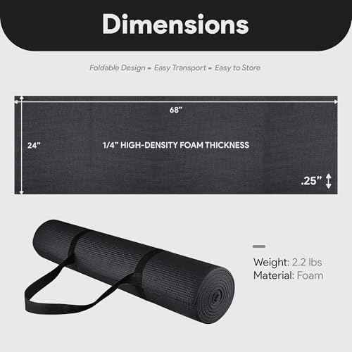 Fitvids All Purpose 1/4-Inch High Density Anti-Tear Exercise Yoga Mat with Carrying Strap, Multiple Colors