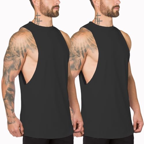 Muscle Killer Men's Muscle Cut Off Gym Workout Stringer Tank Top Large Black Pack of 2