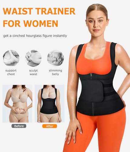 TrainingGirl Waist Trainer for Women X-Large Black & Silver Sweat Trimmer Sauna Vest