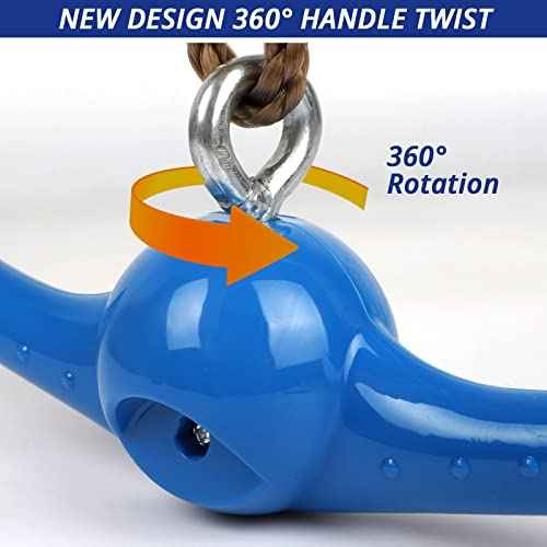 Ninja-Twister Swing Spins Set: Slackline Attachments - 360¡Æ Handle Twist-Spin Flips Toy Activate Ninja Powers Warrior Accessories Kids Hang Toys for Playground Backyard Blue