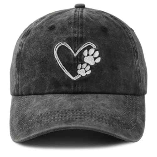 Dog Paw Print with Love Heart Hat for Women Men, Adjustable Embroidered Cotton Dog Lovers Baseball Cap