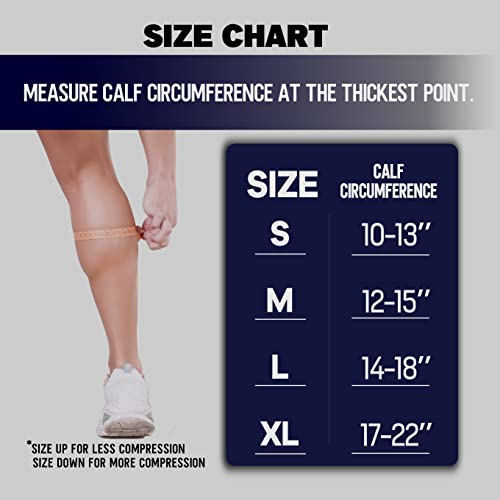 Calf Compression Sleeve for Men Women 2 Pairs - Leg Support Socks for Running Swelling Varicose Veins Pain Relief - Beige/White Medium
