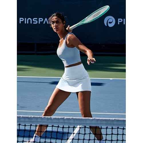 PINSPARK Womens Tennis Skirt High Waisted Golf Skort with 2 Pockets Stretchy Athletic Skirts for Workout Pickleball Running