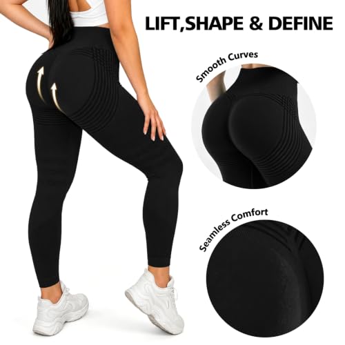 POWERASIA 3D Anti Cellulite Leggings for Women Medium Black Compression Yoga Pants