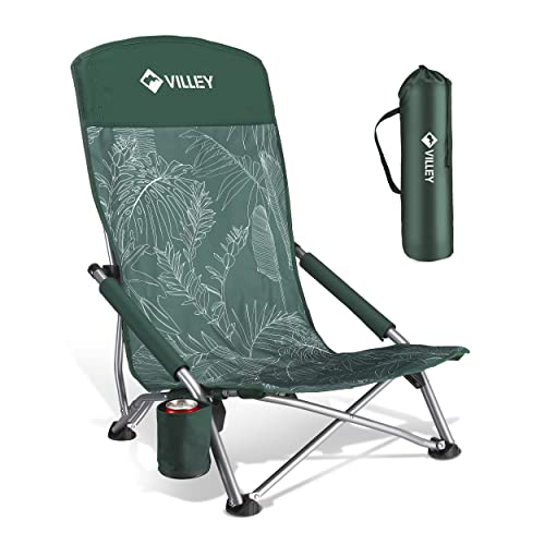 Vintage Green Leaves Folding Beach Chair for Adults - Lightweight & Portable
