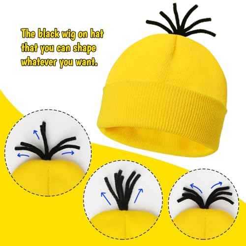 6 Pcs Halloween Costume Accessories for Adult,Yellow Beanie/Goggles Glasses/Gloves for Men Women Cosplay Party Set