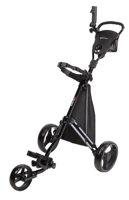 Precise Cruiser 3-Wheel Golf Push Cart with Stabilizer Rods, Ergonomic Handle & Step-On Brake | Golf Bag Cart with Detachable Storage Bag, Scorecard Holder, Lightweight Foldable Frame