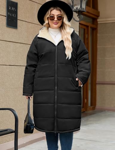 Women's Plus Size Fleece Winter Coat - 5X-Large Black Jacket