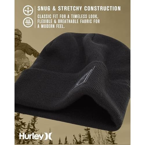 Hurley Men's Shifty Beanie - Lightweight Classic Double Layered Flat Knitted Bonnet Winter Hat for Men