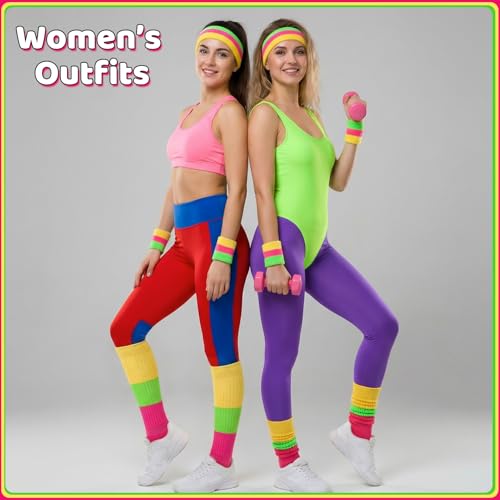 Neon Sweatbands Set for Sports & Workout - Headband, Wristbands, Slouch Socks