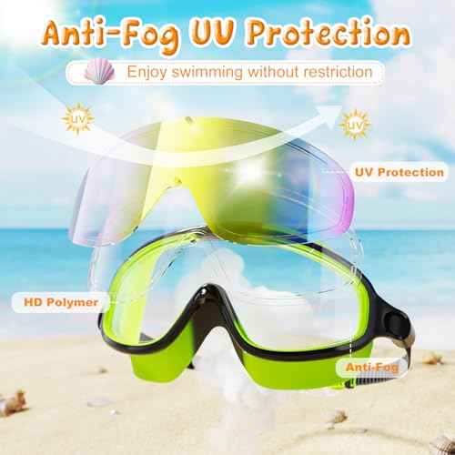 Kids Swim Goggles 2 Pack, Anti-Fog UV Protection Wide View Swimming Goggles for kids 3-15 Youth Boys Girls Toddler