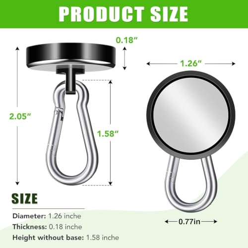 Magnetic Carabiner Hooks 110LBS Capacity Black 24 Pack - Strong Magnet Organizer