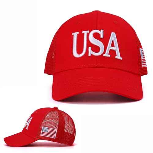 USA Trucker Hat for Men & Women American Flag Cap Adjustable Baseball Cap Mesh Snap Patriotic 3D Embroidered Cap