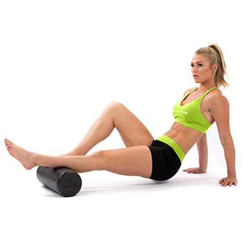 ProsourceFit High Density Foam Rollers 12 - inches Long, Firm Full Body Athletic Massage Tool for Back Stretching, Yoga, Pilates, Post Workout Muscle Recuperation, Black/Blue