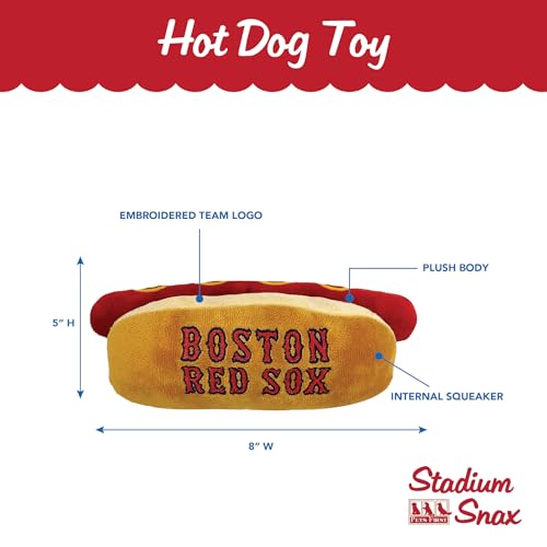 MLB Boston Red Sox Plush Hot-Dog Dog Toy with Squeakers - Stadium Team Logo