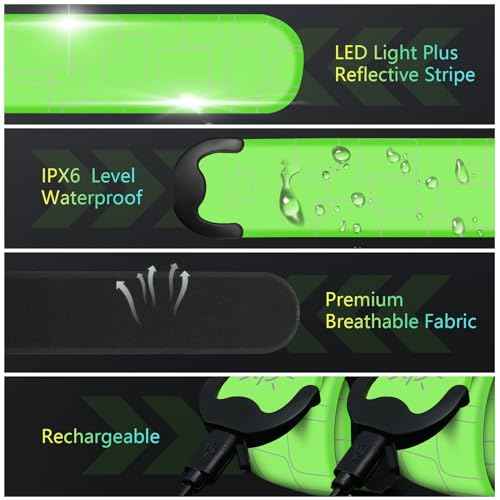 2 PCS LED Armband Rechargeable for Running Walking Cycling Jogging, 2025 Version Running Lights for Runners, High Visibility Night Walking Safety Gear, Premium Gifts for Runners Men Women