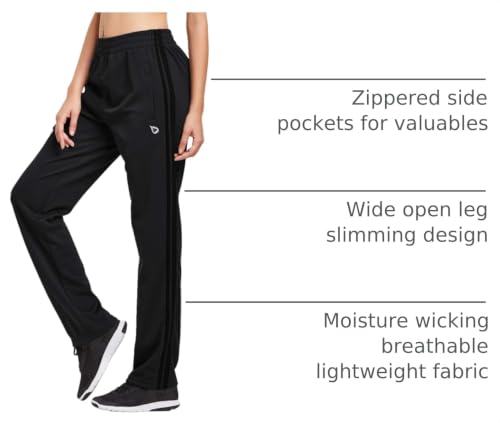 Baleaf Women's Athletic Jogging Sweatpants with Zipper Pockets - Large Black