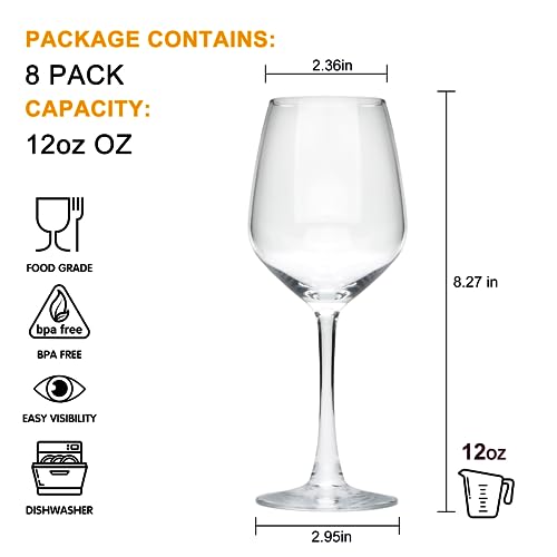 Cadamada 12oz Wine Glasses Set of 8 for Red and White Wine - Variation of 12oz-8pcs